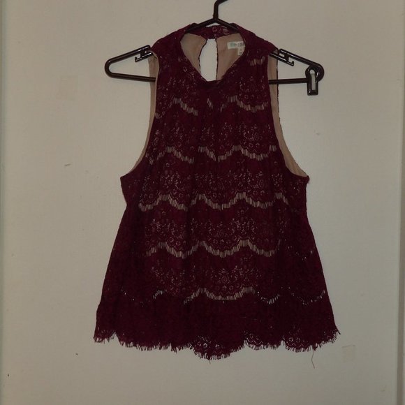 love, Fire Tops - Love Fire Lace Overlay Plum Toned Top Sz M